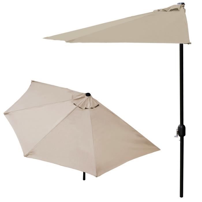 Casa.pro demi-parasol (Ø300cm) (beige) parasol à manivelle - parasol de marché - parasol de jardin - en demi-cercle