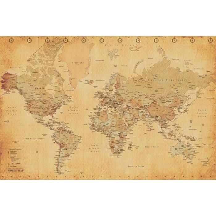 Carte Du Monde Effet Ancien Dimensions 100 X 140 Cm Cdiscount Maison