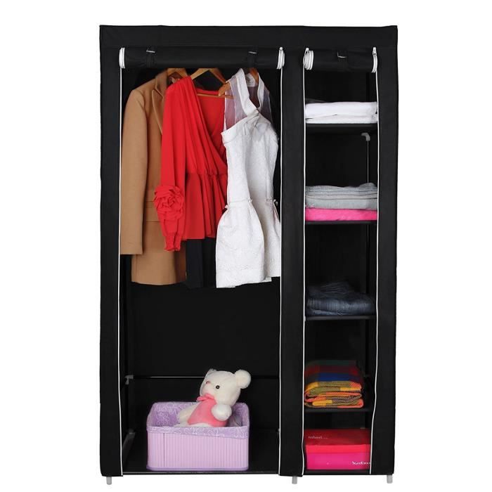 Armoire penderie en tissu noir - Taille 110 X 45 X 175 cm - Structure métallique - Finition mate