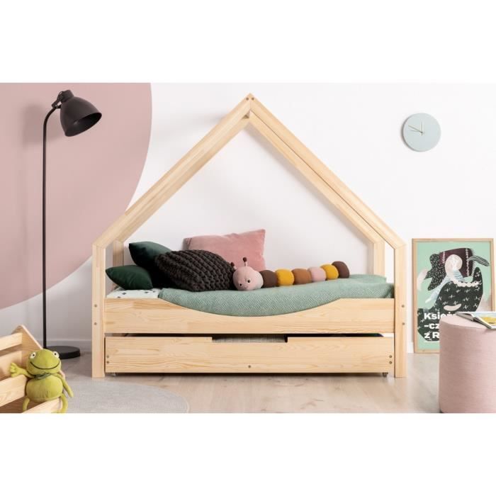 Lit enfant 90 x 190 cm avec sommier et tiroir (2e couchage possible) type  cabane en bois naturel, modèle CE - Achat / Vente structure de lit Lit  90x190 + sommier + tiroir (2e couchage) - Cdiscount
