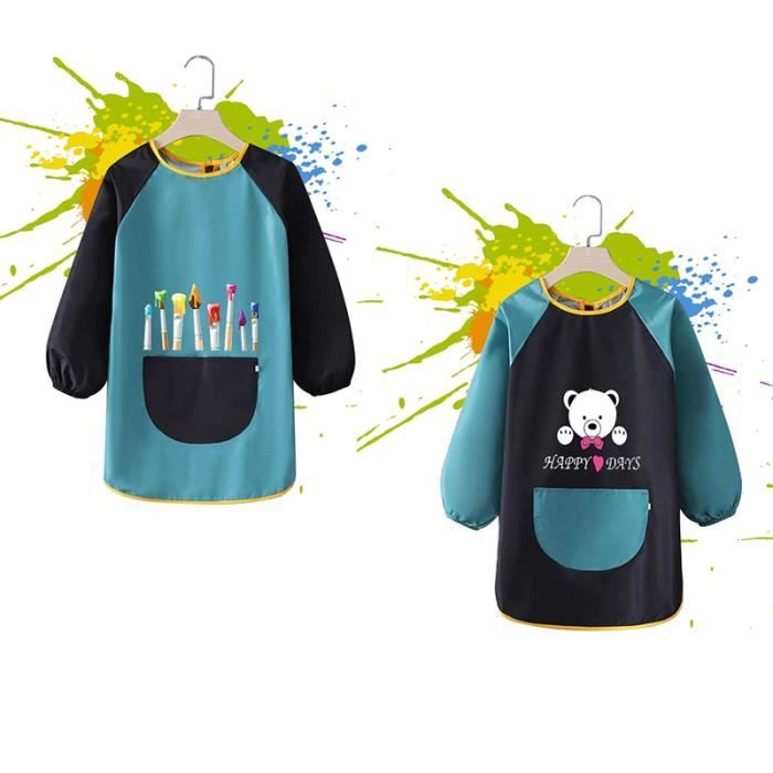 Lazzon Tablier Enfant Peinture – Manches Longues – Imperméable – Polyester TPU – 2 Tailles (2-4 Ans / 4-8 Ans) – Cadeau Pratique