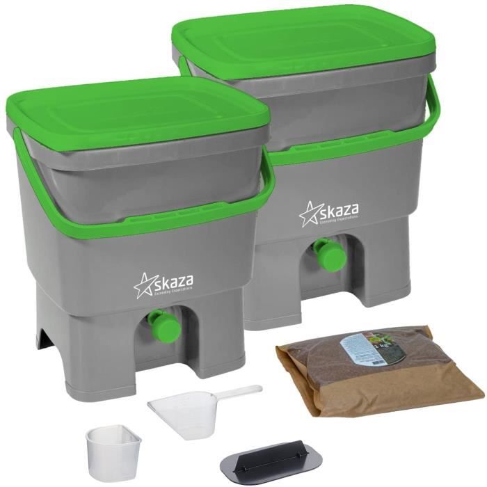 Skaza BOEssential+ Composteur De Cuisine 15,3L - Plastique Recyclé Éco-responsable, Noir Et Gris, Idéal Déchets Organiques Maison