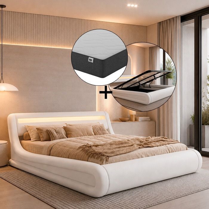 Lit coffre blanc avec matelas (180x200cm) - Rodas - Contemporain - Design - Lit avec rangement Lit coffre blanc avec matelas (180x200cm) - Rodas - Contemporain - Design - Lit avec rangement