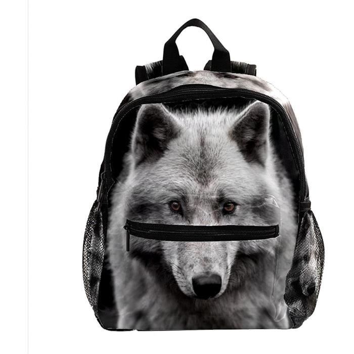 Sac A Dos Enfant Loup Noir Et Blanc Bebe Sac Scolaire Sac D Ecole Pour Maternelle Garderie Prescolaire Filles Garcons 25 4x10x3 2501 Cdiscount Bagagerie Maroquinerie