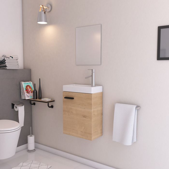 Ensemble Meuble Lave Mains décor Bois 41x50x22cm + Miroir - SMALLY WOOD Ensemble Meuble Lave Mains décor Bois 41x50x22cm + Miroir - SMALLY WOOD
