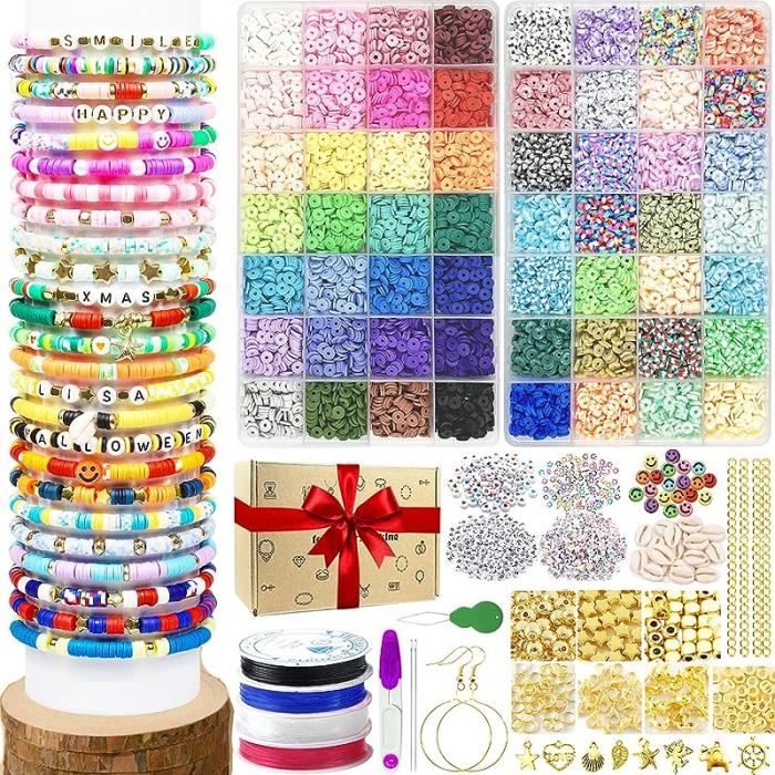 Perles Heishi, 7150 Pièces Perles Plates Pour Bracelet, Kit Bijoux Creation Adulte Enfant