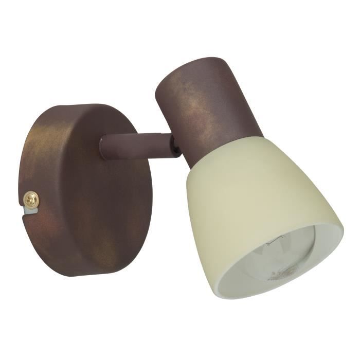Applique spot - BRILLIANT - Luca - Cuivre vieilli et beige - E14 40W - Hauteur 13 5 cm - Ø 8 cm
