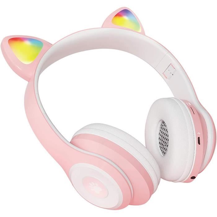Casque Bluetooth Lumineux D'Oreille De Chat Mignon, Casque De Jeu De Musique Pliable D'Oreille