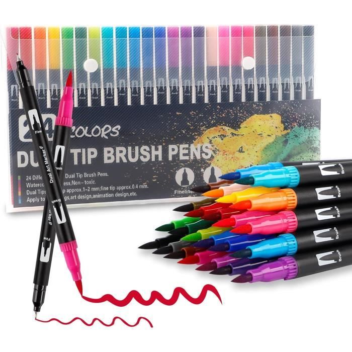 Feutres Coloriage24 Couleurs Marqueurs Aquarelle Pinceaux à Double Feutres Coloriage24 Couleurs Marqueurs Aquarelle Pinceaux à Double