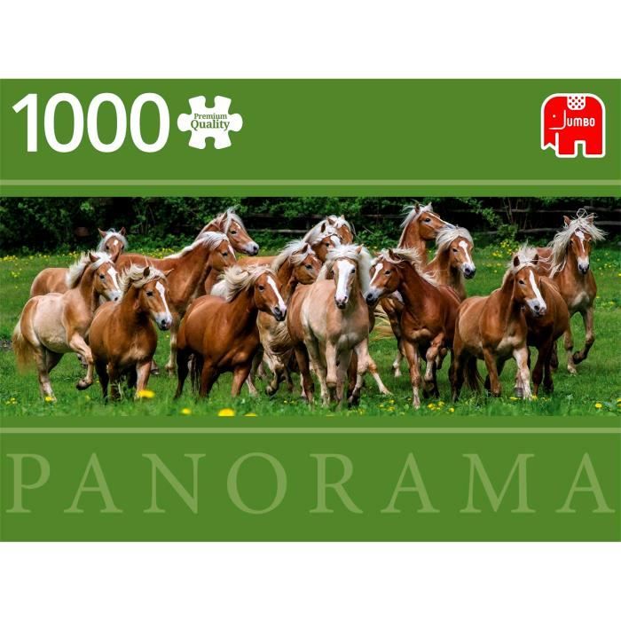 Puzzles 1000 pieces for adults, troupeau de chevaux et forêt