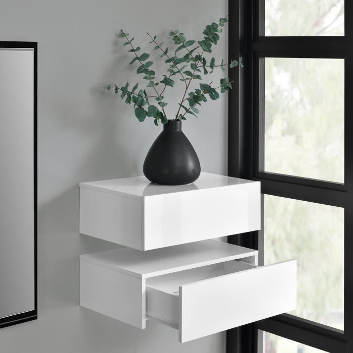En Casa 2 Etageres Murales Pour Chambre A Coucher Avec 2 Tiroirs Blanc Matt Et Laque 46x30x15cm Achat Vente Etagere Murale En Casa 2 Etageres Cdiscount