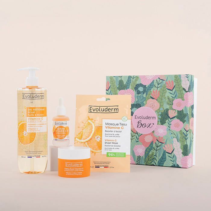 Coffret Soin Evoluderm 100% Carotte - Lait Corporel, Masque, Gommage, Huile - 900 Ml Total