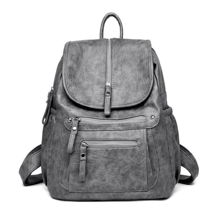 Sac à Dos Vintage En Cuir Noir - Environ 20 Litres - Excellente Qualité Et état
