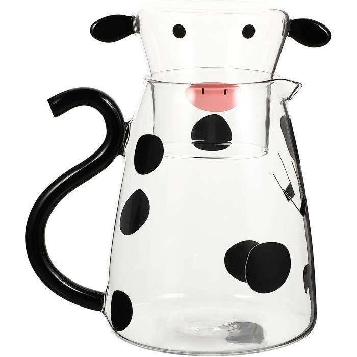 Verre Carafe,550Ml D' en Verre Carafe Ensemble avec Tasse Belle Vache à Bande Dessinée Froid
