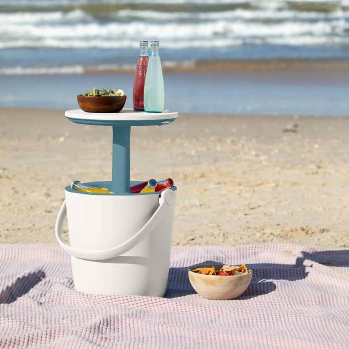 Glacière table Go Bar - Keter - Blanc et bleu océan - Portable - 16 litres - Design élégant