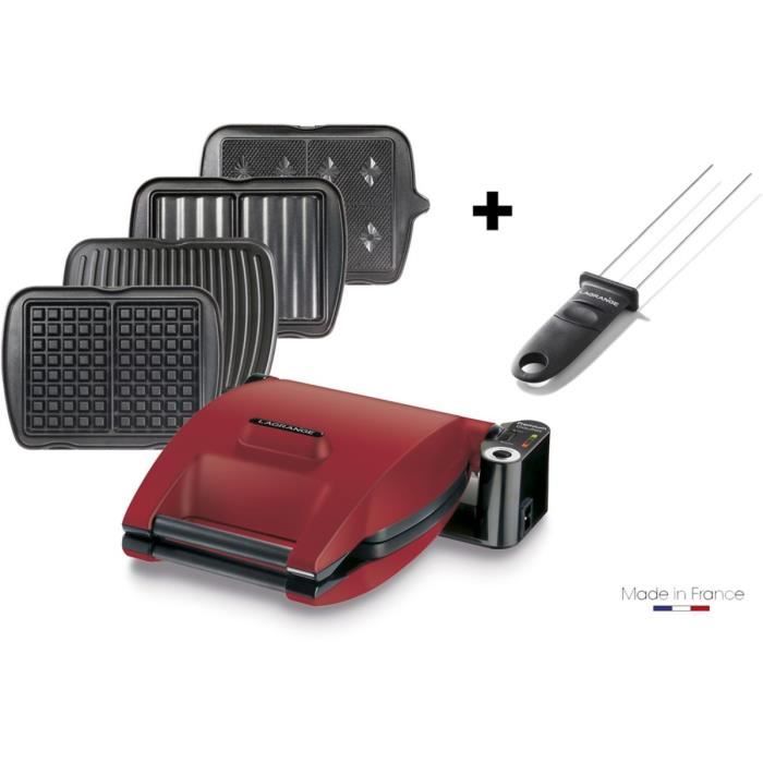 Croque, gaufre, gaufrette, gril LAGRANGE Premium 4 plaques rouge mat