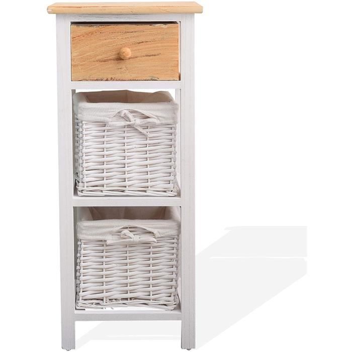 rangement de salle bain - limics24 - mobili commode chambre enfant meuble 1 tiroir osier bois paulownia blanc
