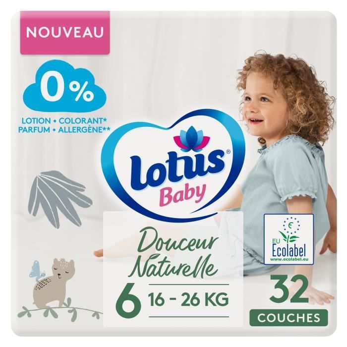 Couches LOTUS BABY Douceur Naturelle taille 6 Paquet de 32