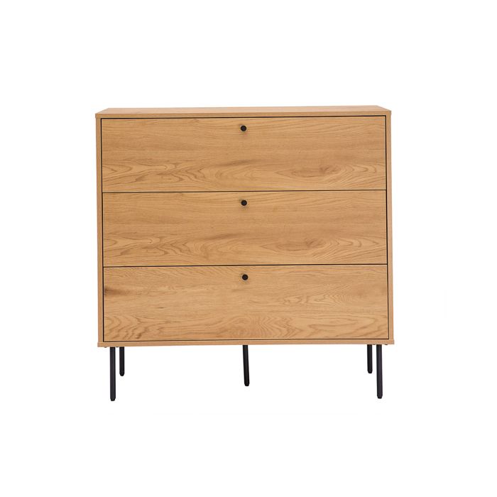 Miliboo - Commode finition bois clair chêne et pieds métal noir 3 tiroirs L100 cm PERNELLE