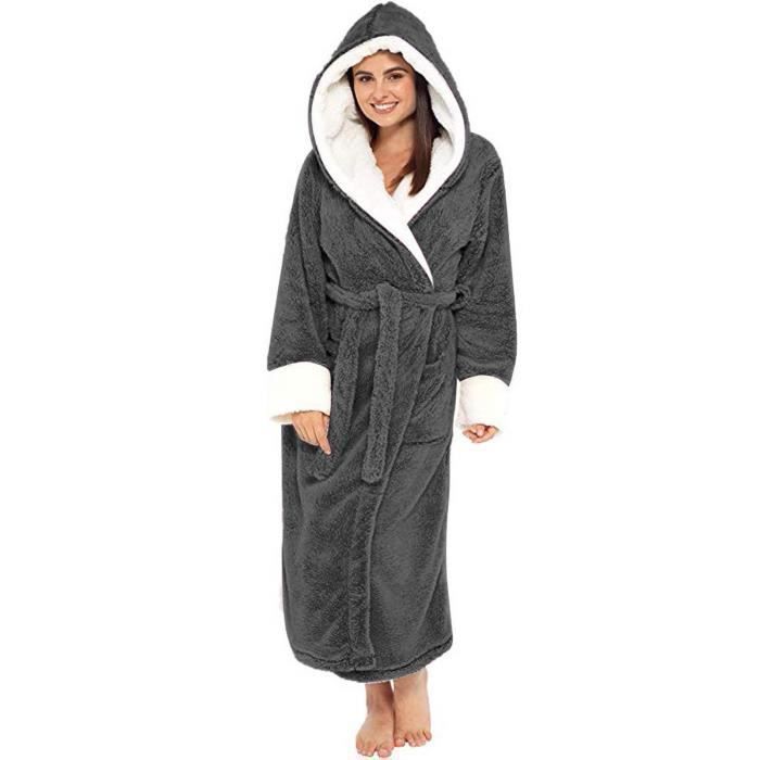 Peignoir Femme Coton Éponge - Chaud Et Moelleux Avec Capuche - Taille Genou