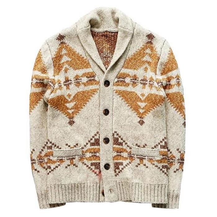 cardigan homme à motif jacquard cardigan en tricot à manches longues ouvrez-front zippé col châle cardigan épais kaki