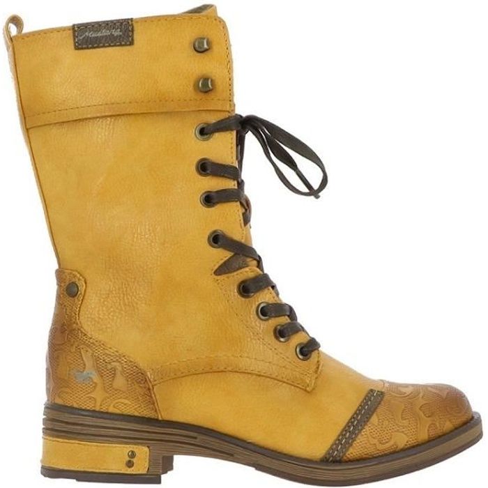 Bottes a lacets femme Mustang Anita Hauteur du talon 3 cm Couleur Jaune Tige synthetique