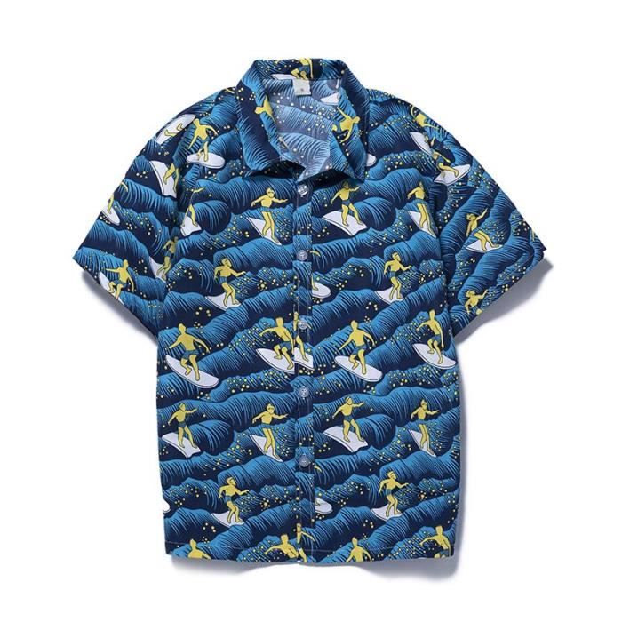 Chemise Hawaïenne Caribbean Joe Homme – 100% Soie, Bleue, Manches Courtes, XXXL (occasion)
