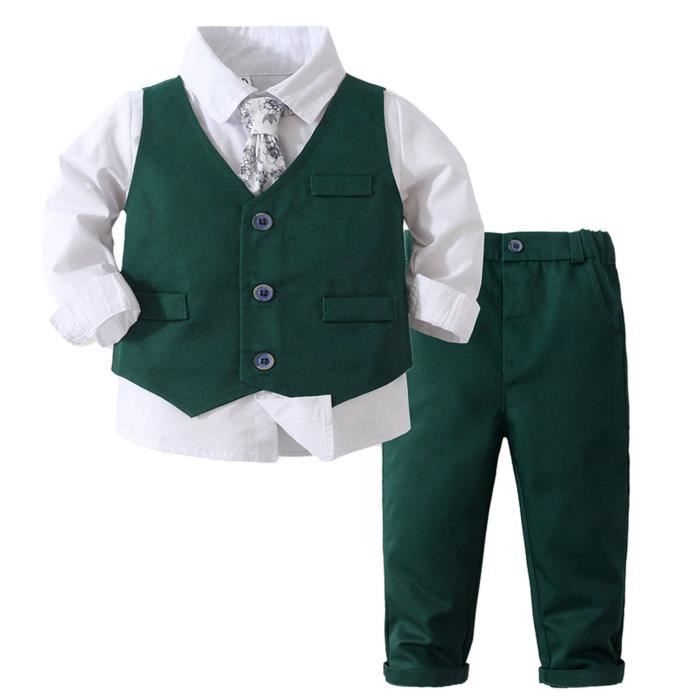 Costume Bébé Garçon Lito Angels 4 Pièces | Gilet Plaid + Nœud Papillon + Chapeau | Mariage, Cérémonie | Gris, Vert, Bleu, Marron
