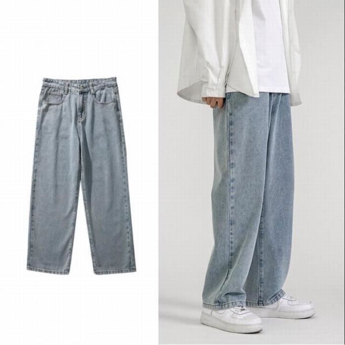 Jeans amples pour hommes pantalon large en denim droit pour jeune