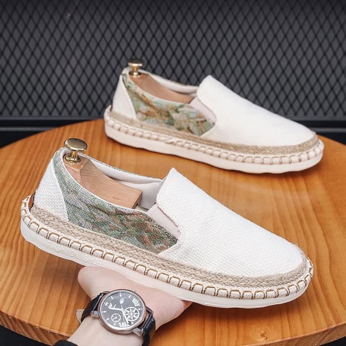 INSFITY Espadrille Homme en Toile Aération Résistant à lusure Antidérapant Imprimé - Beige