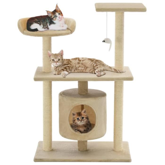 Arbre A Chat Multi Niveaux Colonne Maison Grimper Pour Chat Grattoir Avec Griffoir En Sisal 95 Cm Beige Cdiscount Animalerie