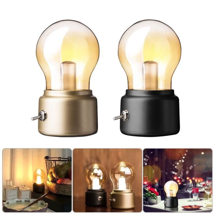 2 Pcs Lampe de table-Lampe de chevet en forme dampoule-Batterie rechargeable-Pour maison chambre