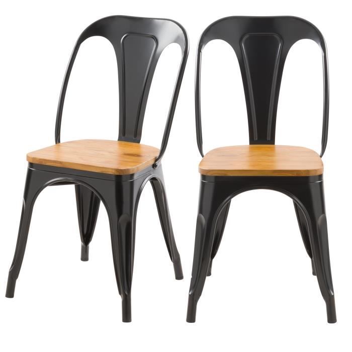 Chaise industrielle - RENDEZ VOUS DECO - Yoanna - Métal noir et bois clair - Lot de 2