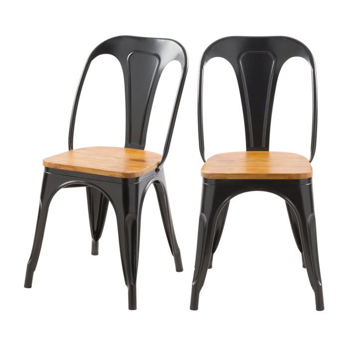 Lot de 2 chaises en métal noir et bois dorme - Yoanna - Maison Pavane Lot de 2 chaises en métal noir et bois dorme - Yoanna - Maison Pavane