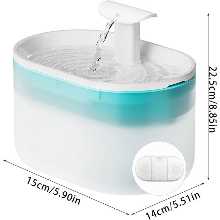 Fontaine a Eau Chat Ultra Silencieuse, 2.1L avec Filtres et Éponges, Deux Modes de Débit d'eau, sans BPA, Niveau d’Eau Visible