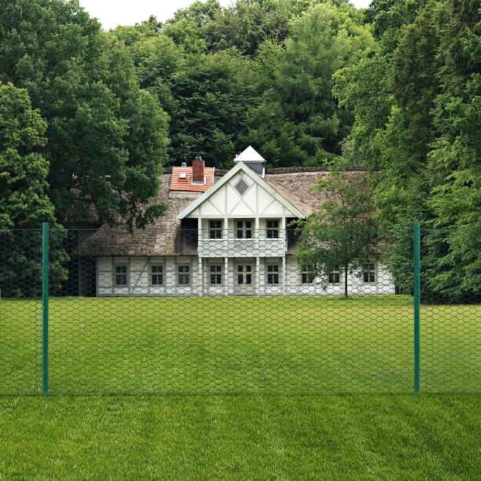 Clôture en grillage métallique avec poteaux Acier 25x05 m Vert - SALUTUYA - BD01575