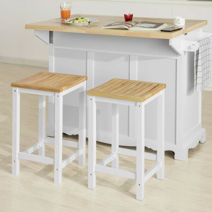 SoBuy Lot 2 Tabourets de Cuisine en Bois Hauteur 61 cm Assise Confortable Repose-Pieds Stable et Solide Idéal Bar Comptoir Salon
