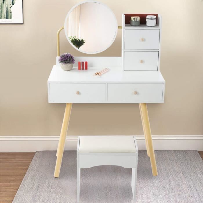 table cosmétique pour la maison de la chambre à coucher coiffeuse avec miroir et 2 tiroirs Dioche Table de maquillage avec tabouret