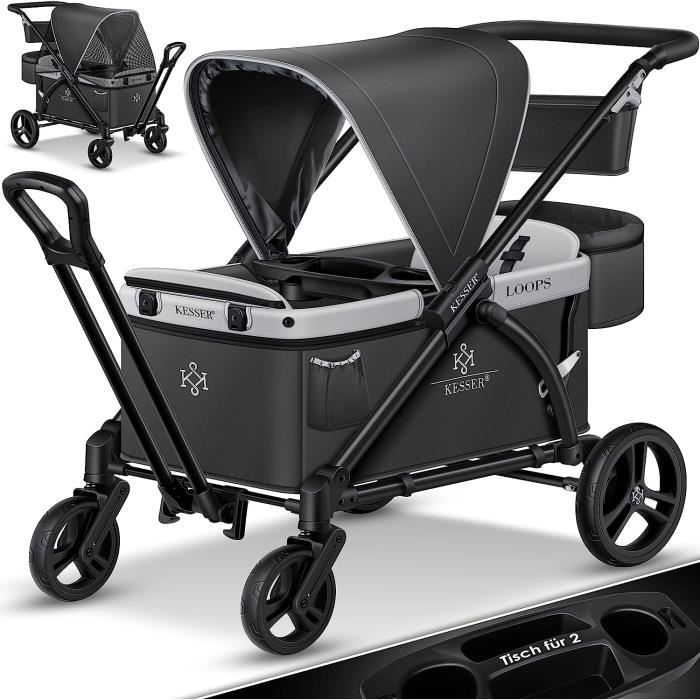 KESSER Chariot pliable 2 en 1 pour poussette avec toit et systeme de harnais a 5 points pour enfants Pneus en caoutchouc 7
