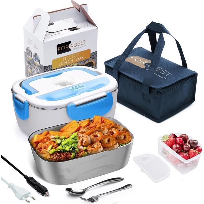 ODIKALA Lunch Box Chauffante Électrique 2 en 1, 1,5L, Boîte à Lunch Électrique 220V 24V 12V, Boîte Chauffante Repas 304 Acier Inoxydable, Gris, pour Voiture Camion Bureau