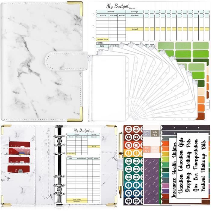 Classeur Budget A6 Français - Avec 12 Enveloppes Transparentes, 12 Feuilles De Budget, Anneaux - Couleur Violet étoilé - 8