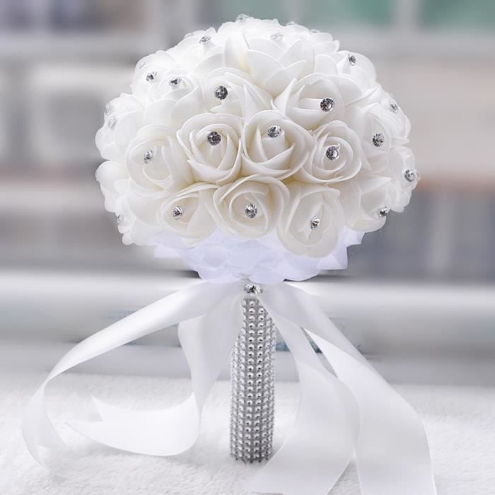 Bouquet de mariée artificiel Rose Bouquets belle demoiselle d'honneur  mariée ivoire blanc fleur - Cdiscount Maison