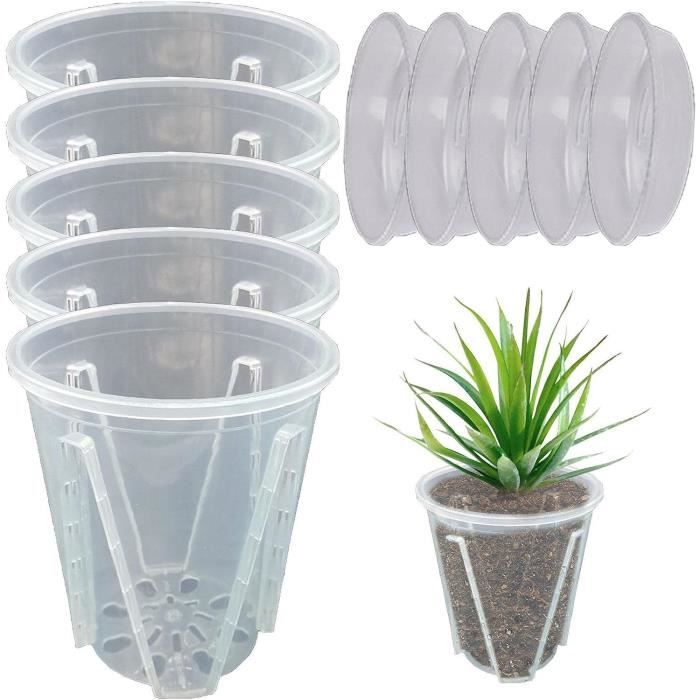 Lot De 5 Pots à Orchidées Transparents 11 Cm Avec Soucoupes - Drainage Parfait & Racines Visibles