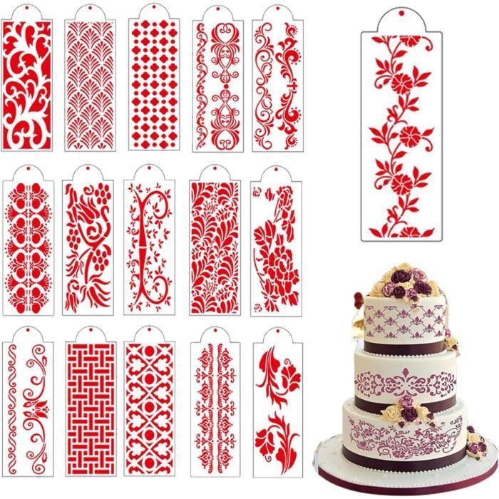 Pochoirs à Gâteau Réutilisables | 6 Motifs Dentelle/Fleurs | 15x35 Cm | Pour Décoration Chocolat, Sucre Glace