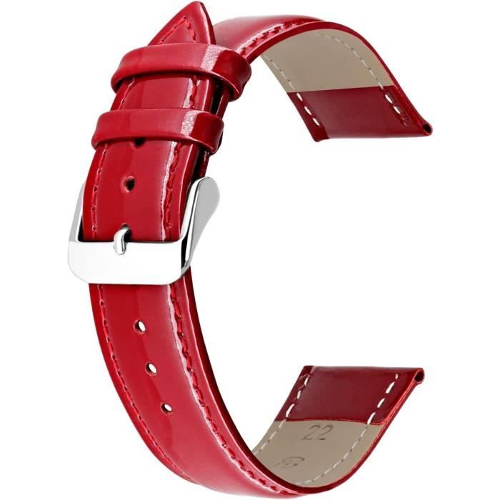 Neuf 22mm Hornback Grain Bracelet Cuir Montre Rouge Bande Blanc Pour