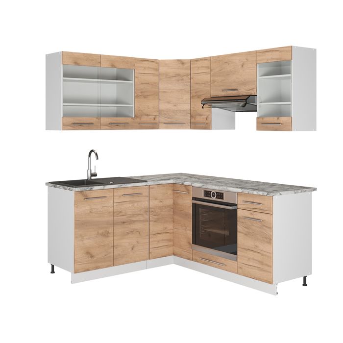 Vicco Eckküche Fame-Line Weiß Dunkelblau Hochglanz 257x347 cm ohne