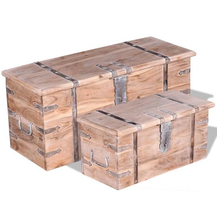 Coffre de rangement - vidaXL - Bois dAcacia - Finition blanche - 2 pièces - Contemporain