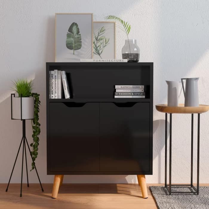vidaXL Buffet noir brillant 60x30x72 cm bois dingénierie 326829