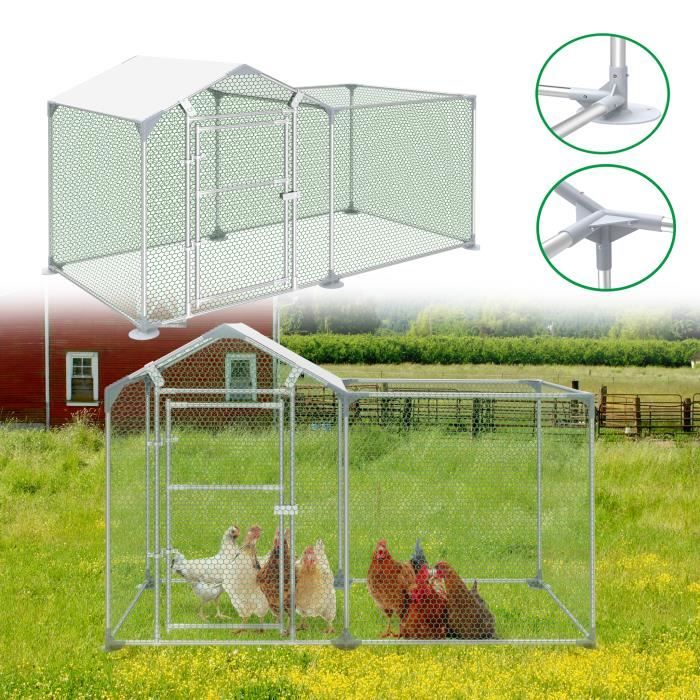 Comparer les prix de YRHOME 2x1.5m Poulailler Petit poulailler Enclos pour volailles Poulailler Enclos pour animaux avec toit PE Argent