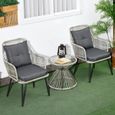 Ensemble salon de jardin 3 pièces style colonial 2 fauteuils coussins table basse acier époxy noir résine filaire gris-1